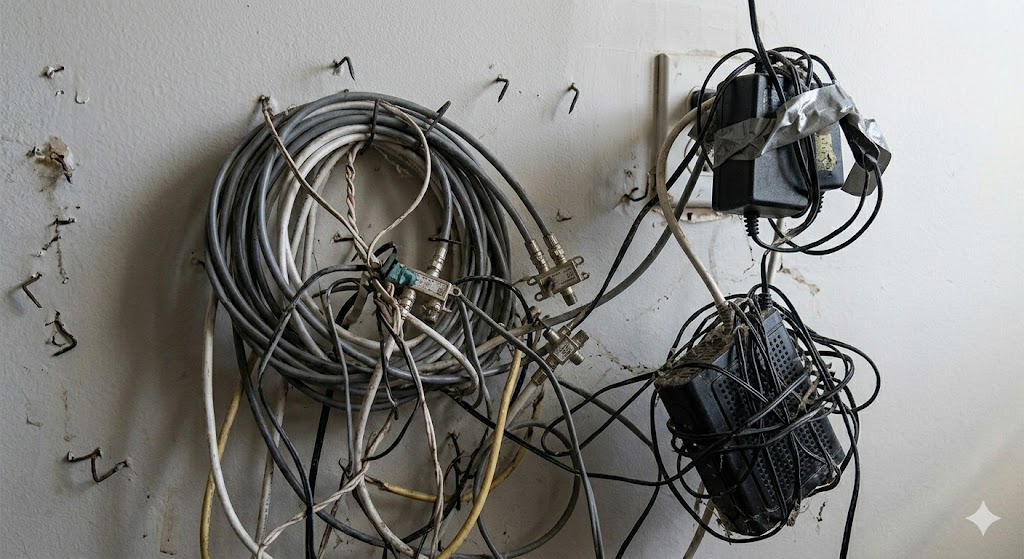 Tangled cables before professional install